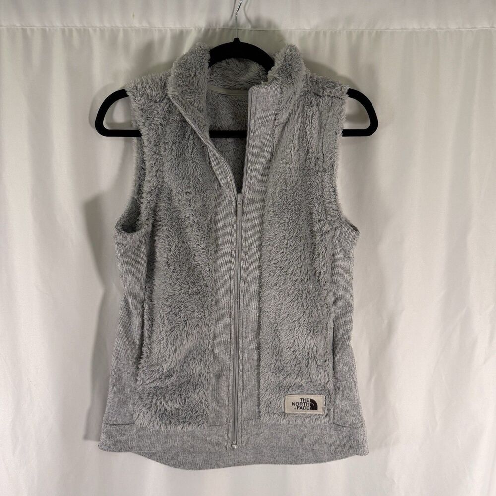 The North Face Faux Fur Vest Women's XS Grey Sleeveless Full Zip Pockets
